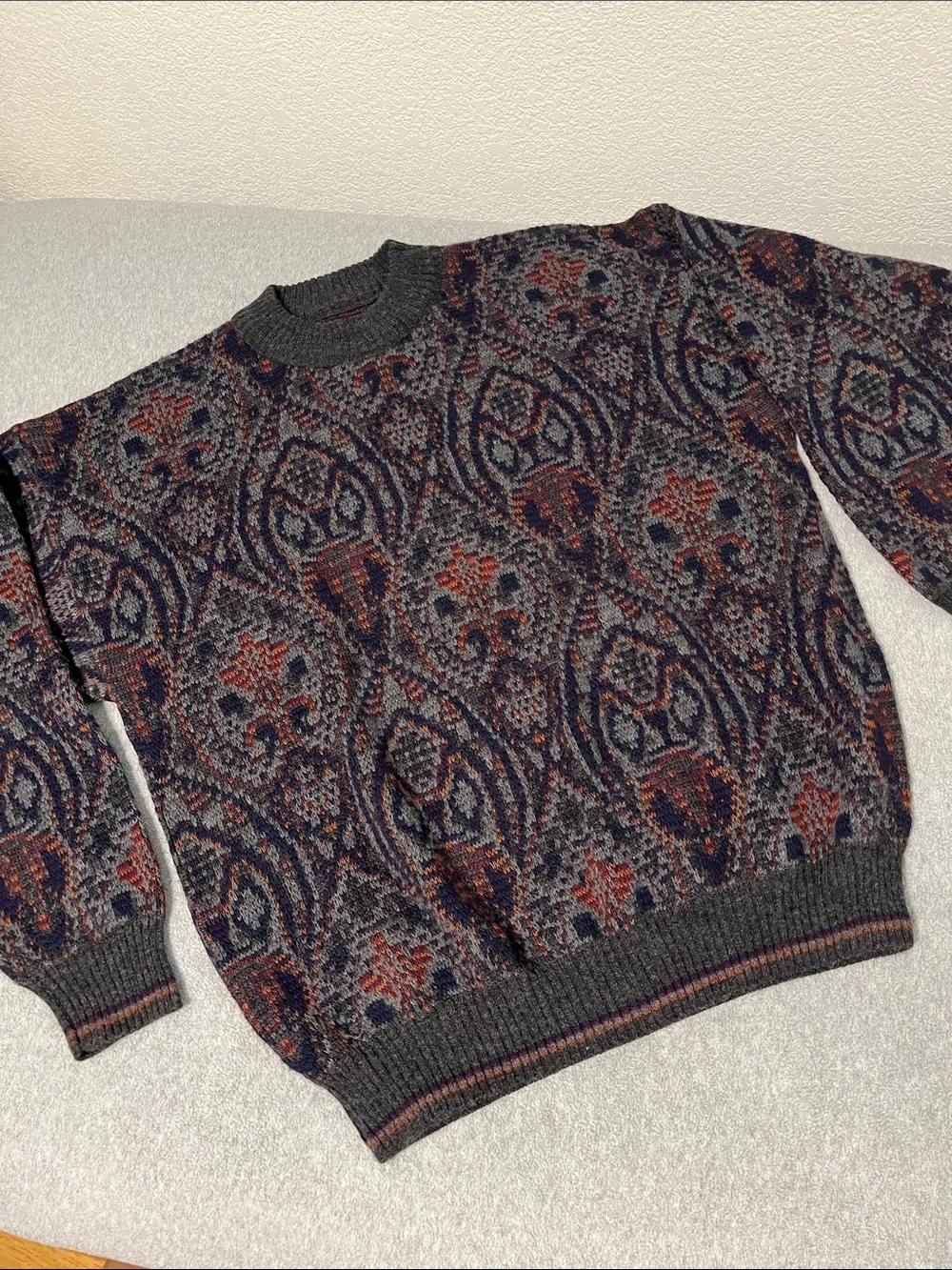 Vintage Y2K 90s Boxy Sweater Mens XL Gray Blue Grunge Academia Indie